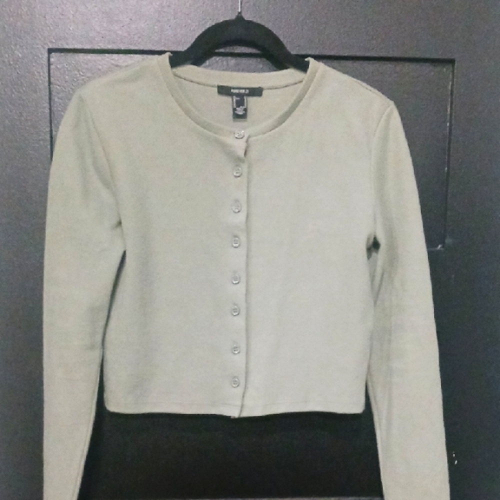 Forever 21 Green Button-Up Cardigan Long Sleeves SizeM